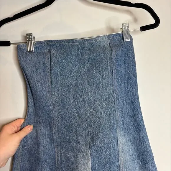 knee length dresses for ladies Edikted Womens FARA Strapless Denim Mini Dress